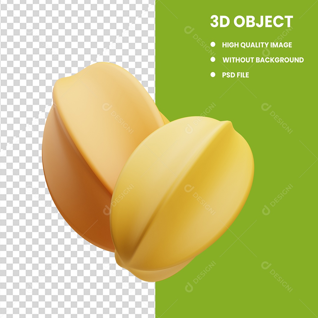 Elemento 3D Carambola para Composição PSD Editável