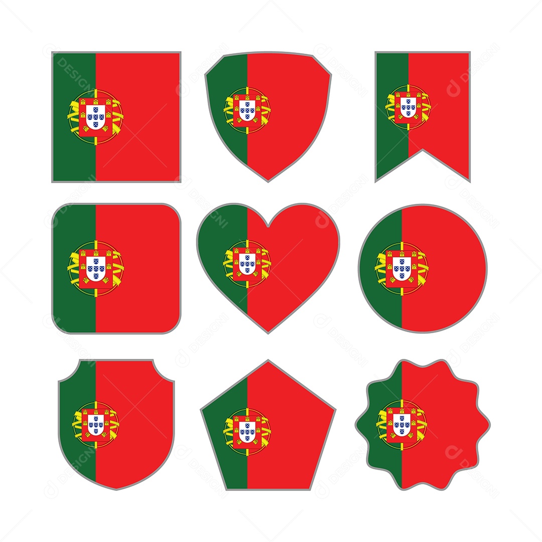 Conjunto de Formas de Bandeiras de Portugal Ilustração Vetor EPS