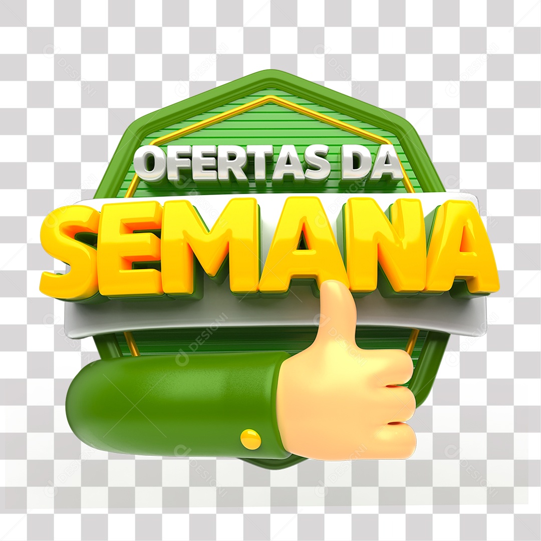 Ofertas Da Semana Selo 3D Verde e Amarelo para Composição PNG Transparente