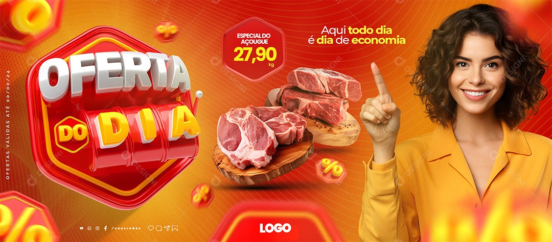 Banner Oferta Do Dia Especial Açougue Carnes Aqui todo dia é dia de economia Social Media PSD Editável