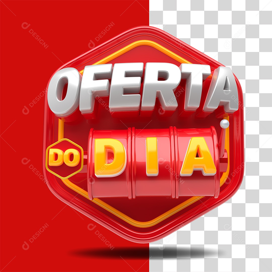 Oferta Do Dia Selo 3D Vermelho Amarelo e Branco para Composição PSD