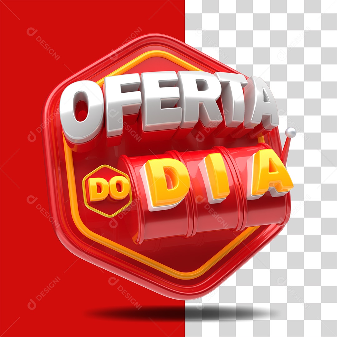Oferta Do Dia Selo 3D Vermelho Amarelo e Branco para Composição PSD