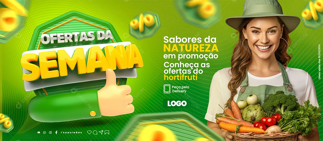 Banner Ofertas Da Semana Hortifruti Sabores da Natureza em promoção Social Media PSD Editável