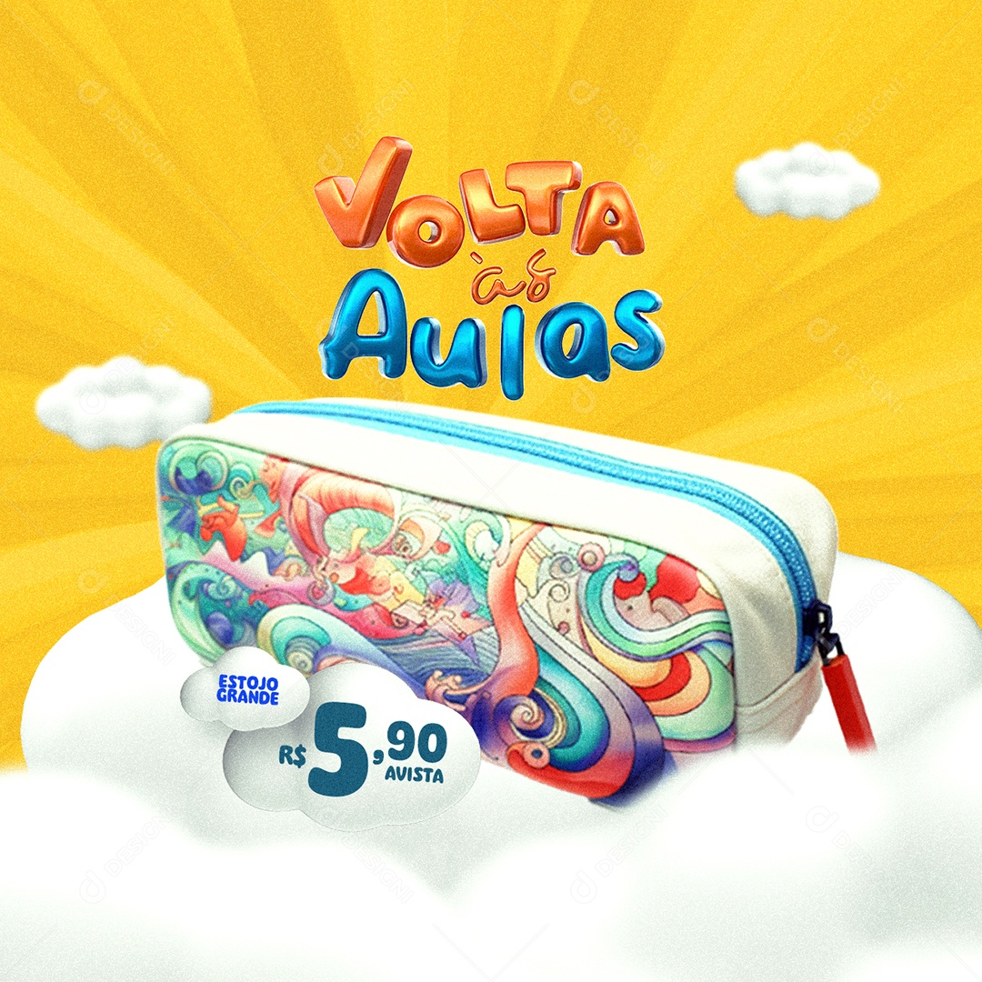 Volta às Aulas Papelaria Estojo Grande Social Media PSD Editável