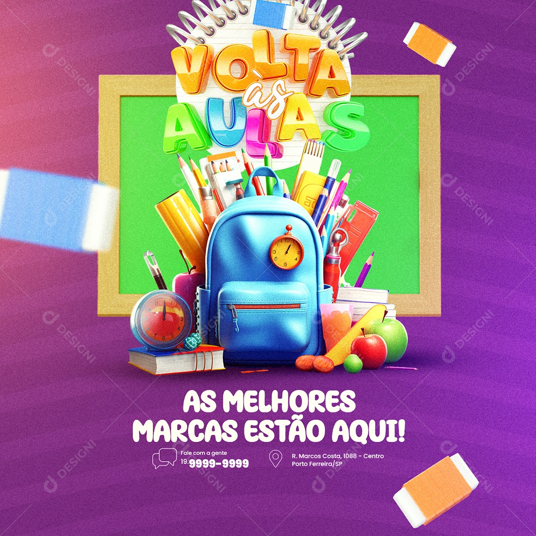 Volta às Aulas Papelaria As Melhores Marcas Estão Aqui Social Media PSD Editável