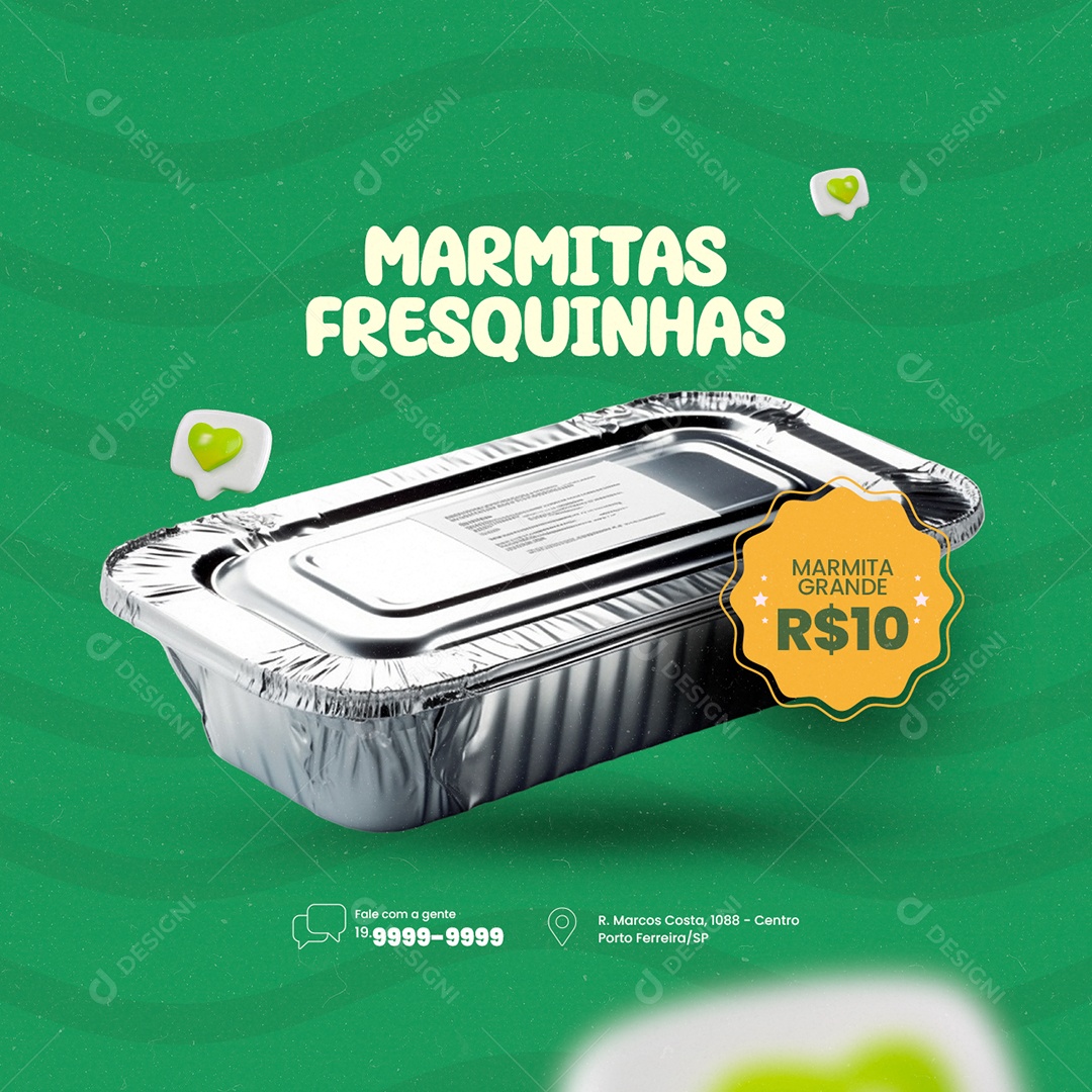 Restaurante Marmitaria Marmitas Fresquinhas Marmita Grande Social Media PSD Editável