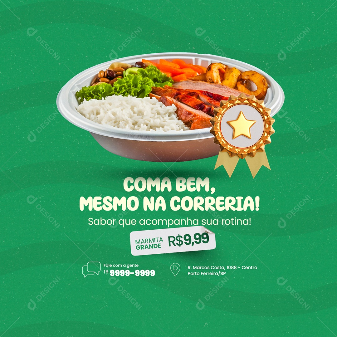 Social Media Restaurante Marmitaria Coma Bem Mesmo na Correria Marmita Grande PSD Editável
