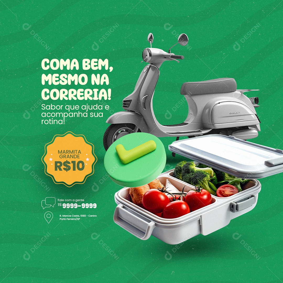 Restaurante Marmitaria Coma Bem Mesmo na Correria Marmita Grande Social Media PSD Editável
