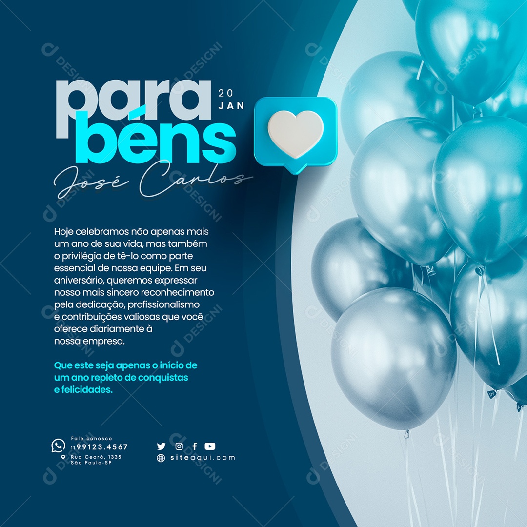 Feliz Aniversário José Carlos 20 de Janeiro Social Media PSD Editável