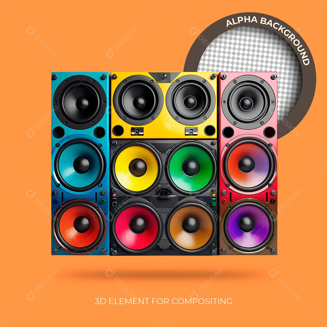 Caixas de Som Coloridas Elemento Para Composição PSD