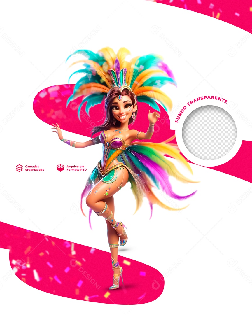 Personagem Mulher Fantasiada pro Carnaval Elemento 3D para Composição PSD
