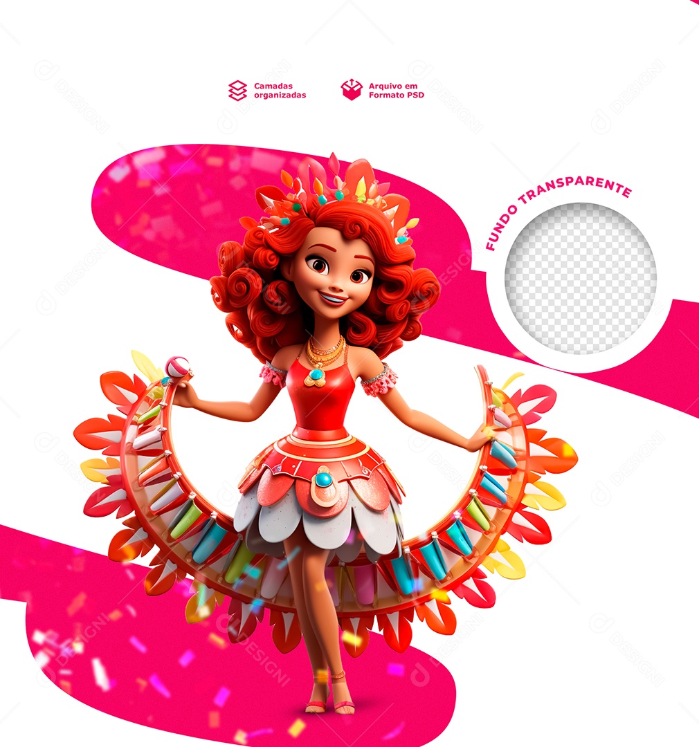 Personagem 3D Mulher Fantasiada pro Carnaval Elemento para Composição PSD