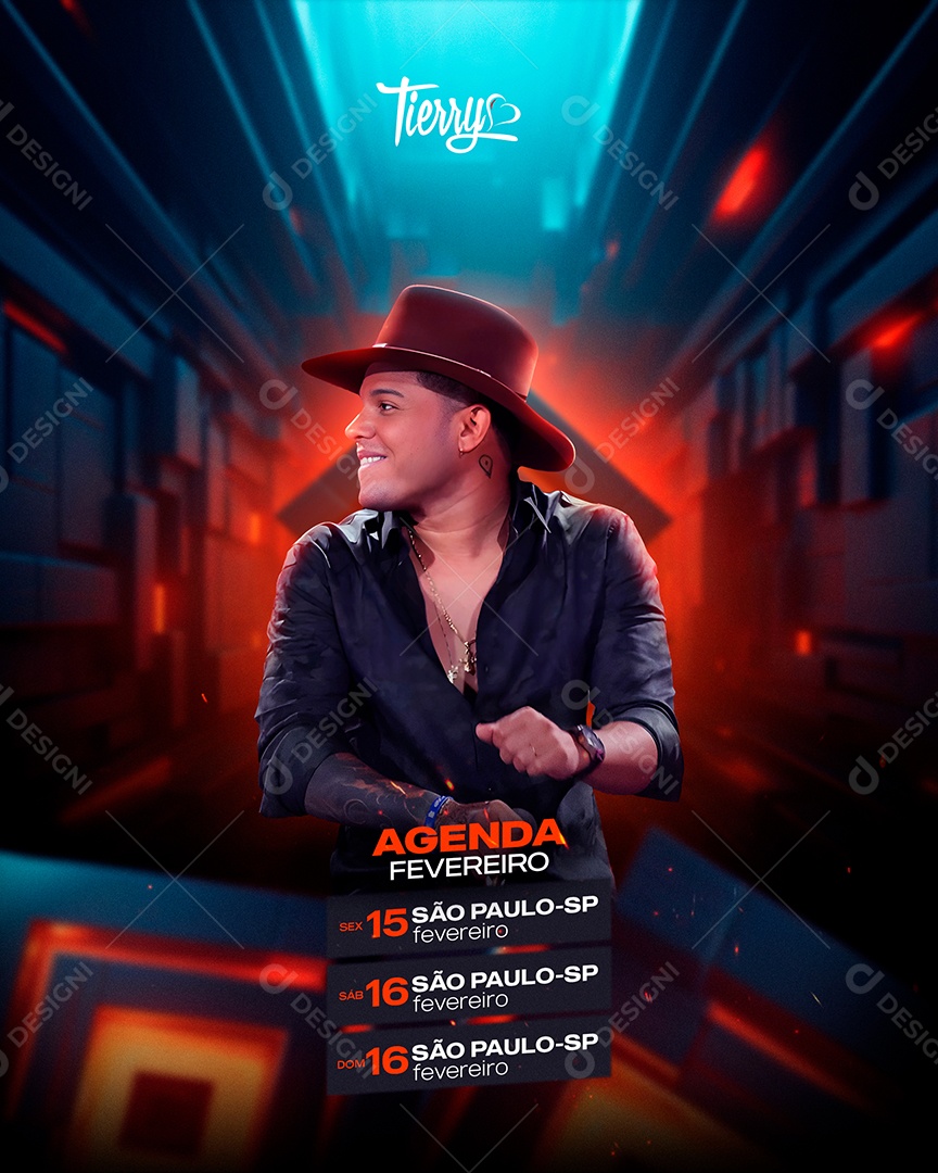 Flyer Agenda Fevereiro Tierry Social Media PSD Editável