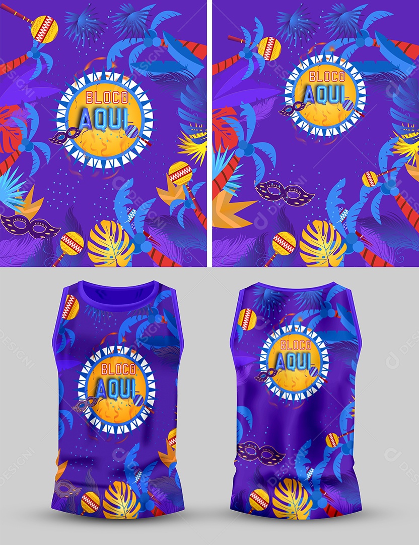 Modelo de Abadá de Carnaval Roxo Tropical AI