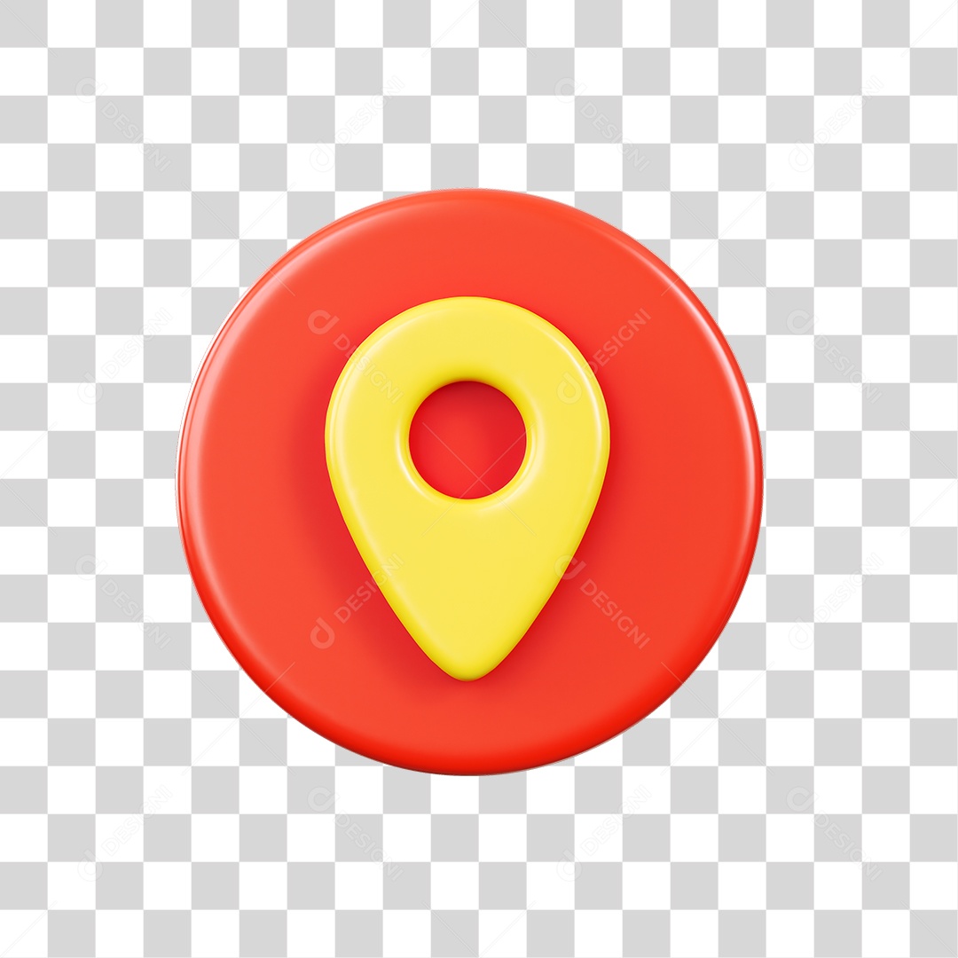 Pin de Localização Elemento 3D Vermelho e Amarelo para Composição PNG Transparente