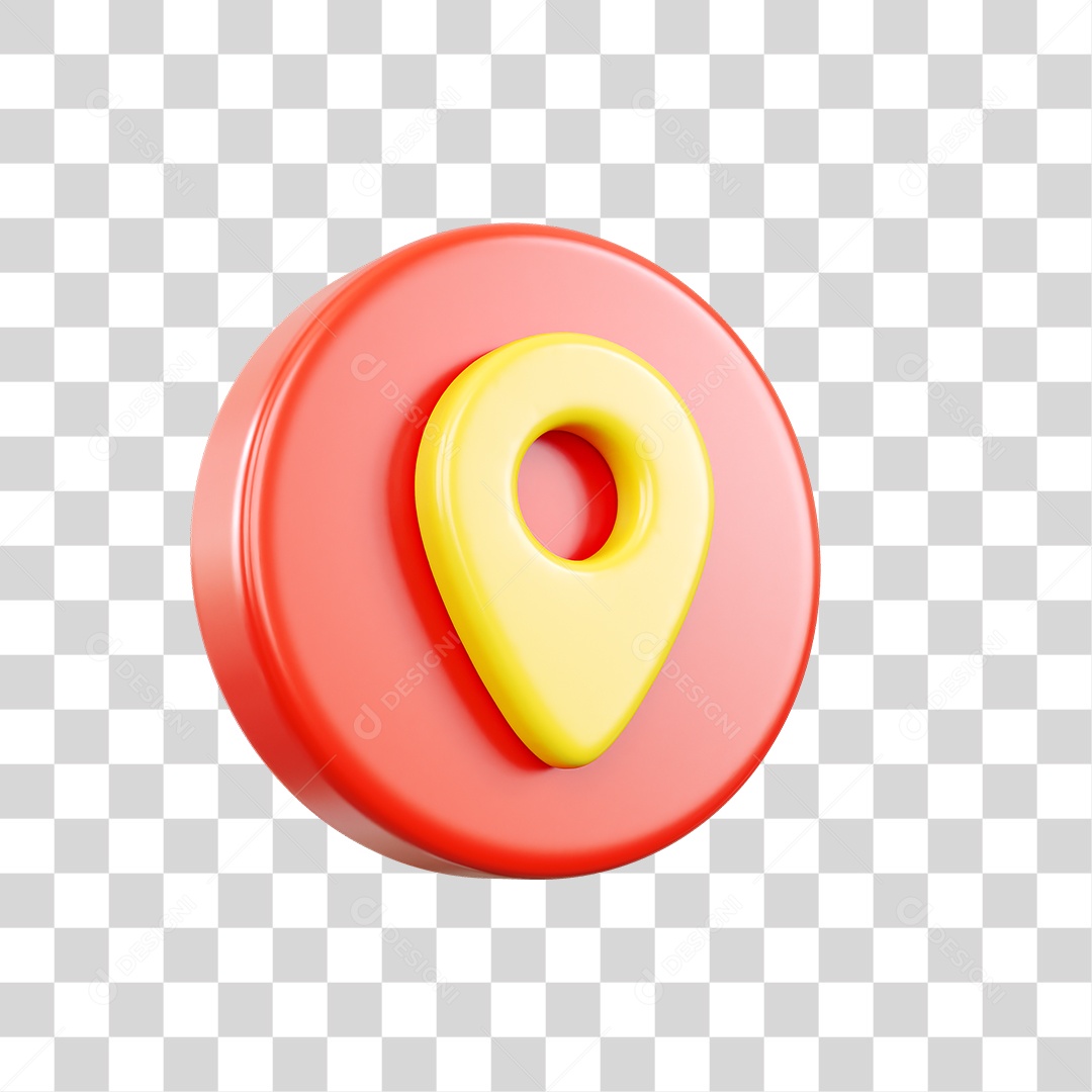 Pin de Localização Elemento 3D Vermelho e Amarelo para Composição PNG Transparente