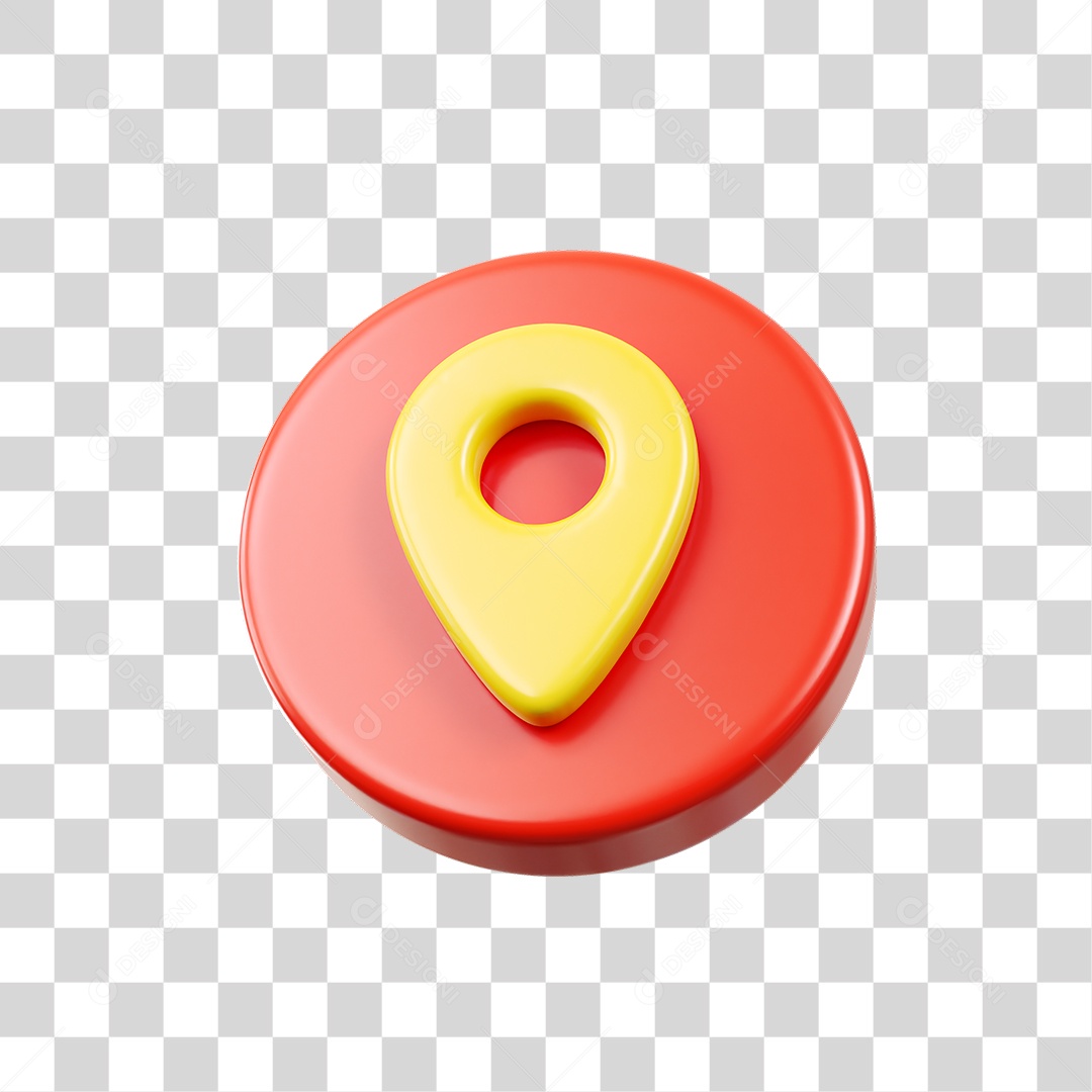 Elemento 3D Pin de Localização Vermelho e Amarelo para Composição PNG Transparente