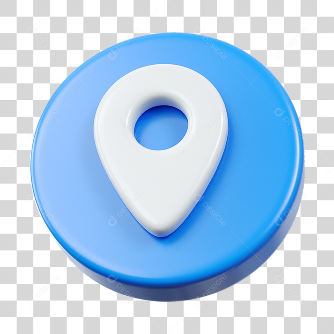 Pin de Localização Elemento 3D Azul e Branco para Composição PNG Transparente