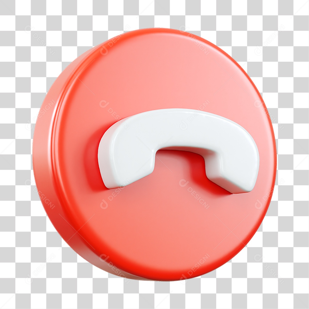 Ícone de Telefone Elemento 3D Vermelho e Branco para Composição PNG Transparente
