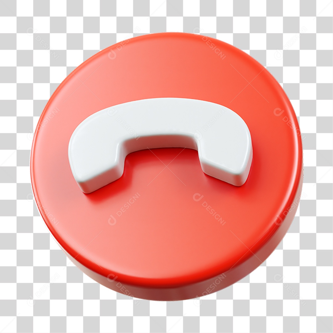 Elemento 3D Ícone de Telefone Vermelho e Branco para Composição PNG Transparente