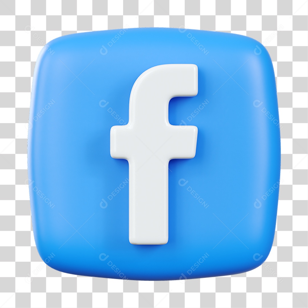 Ícone do Facebook Elemento 3D Azul e Branco para Composição PNG Transparente