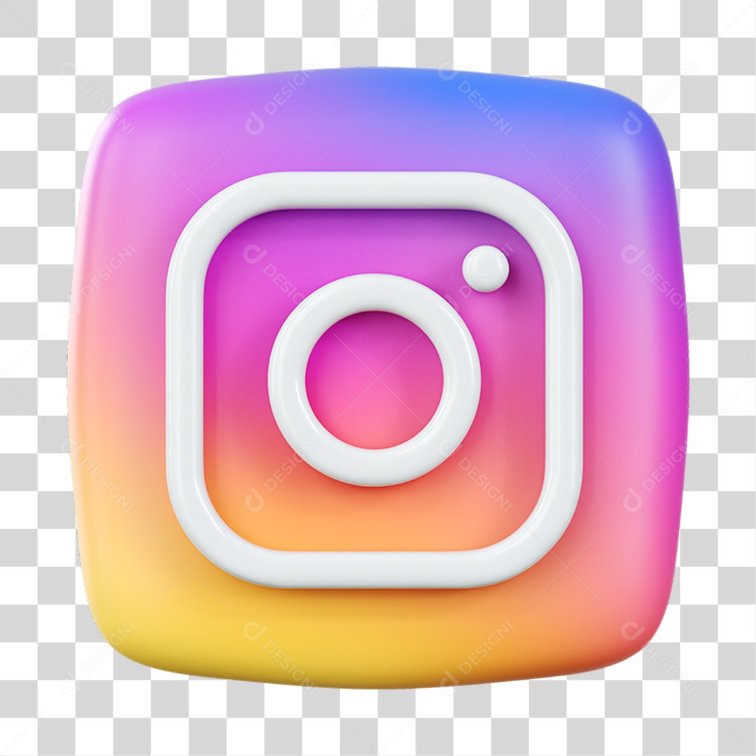 Elemento 3D Ícone do Instagram Colorido para Composição PNG Transparente