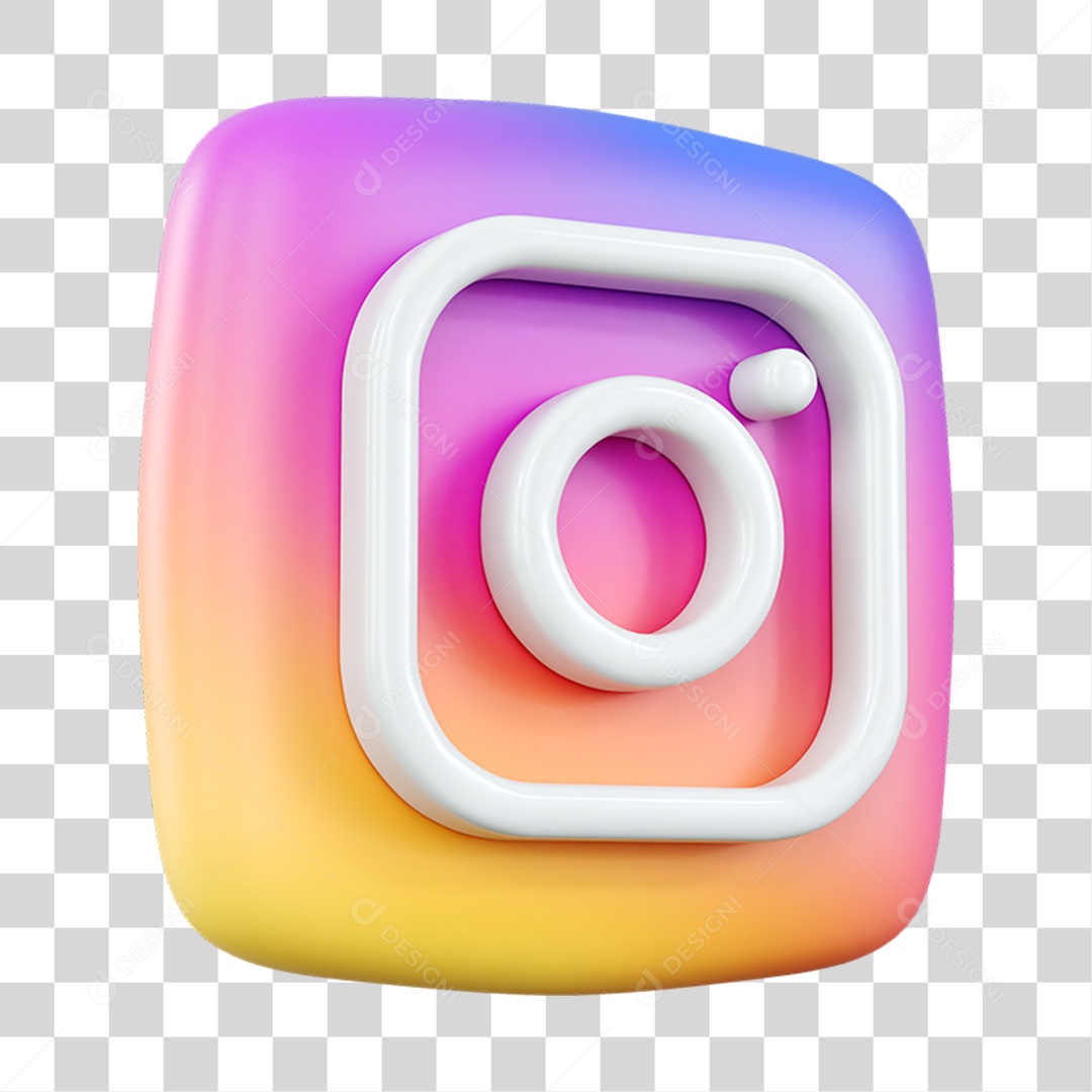 Ícone do Instagram Elemento 3D Colorido para Composição PNG Transparente