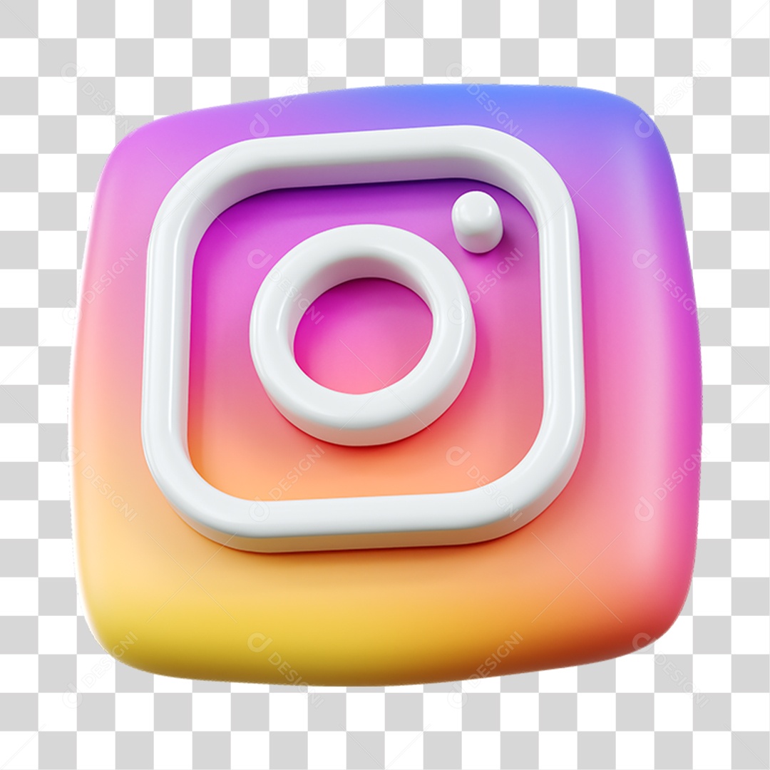 Ícone do Instagram Elemento 3D Colorido para Composição PNG Transparente