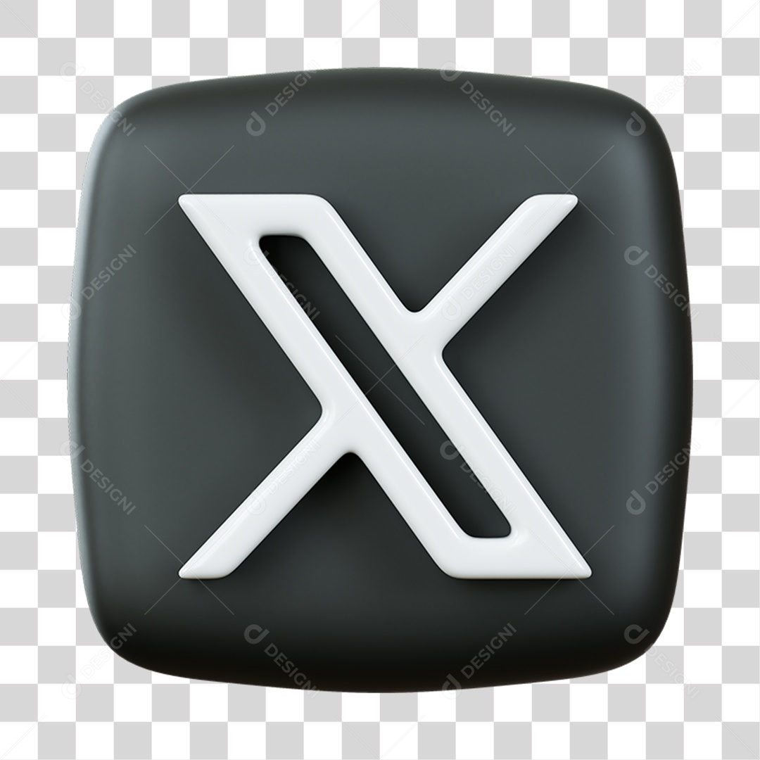 Ícone X do Twitter Elemento 3D para Composição PNG Transparente