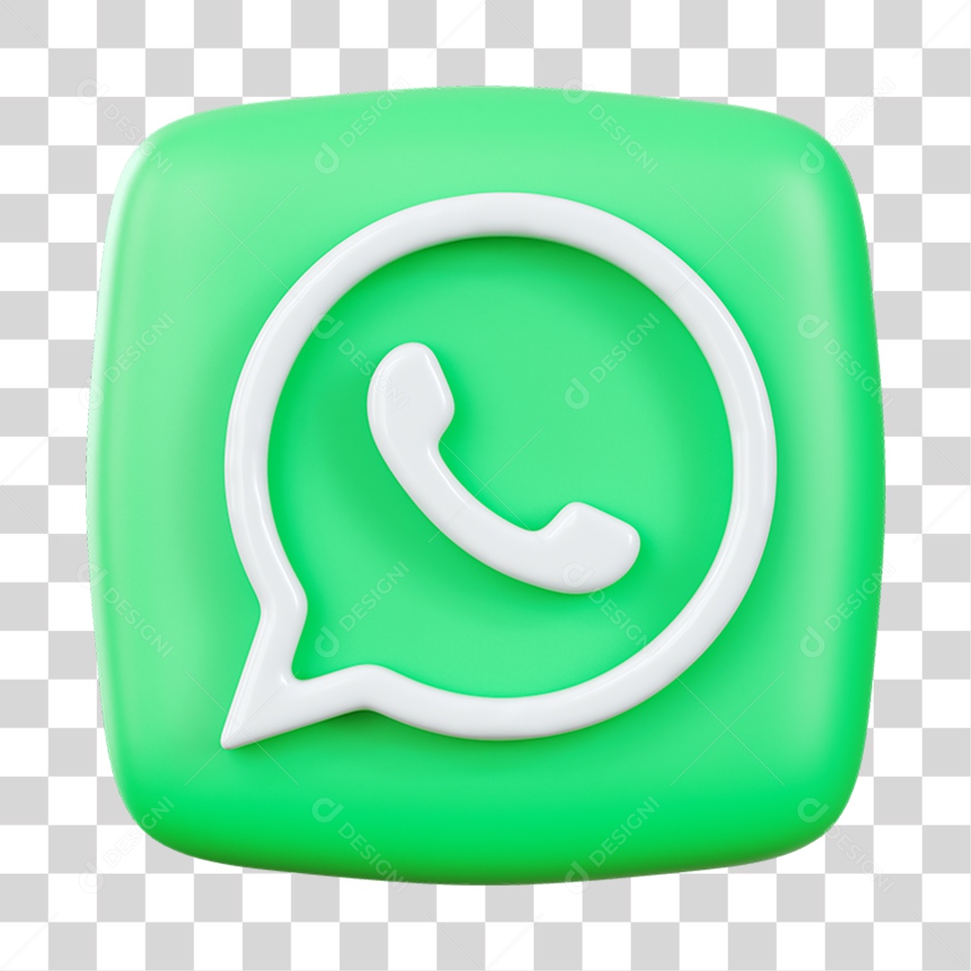 Ícone do WhatsApp Elemento 3D Verde e Branco para Composição PNG Transparente