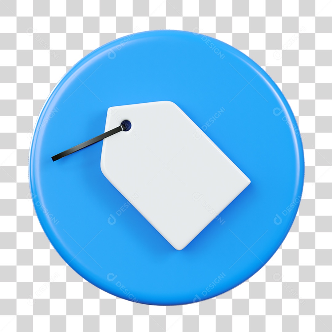 Ícone de Etiqueta Elemento 3D Azul e Branco para Composição PNG Transparente