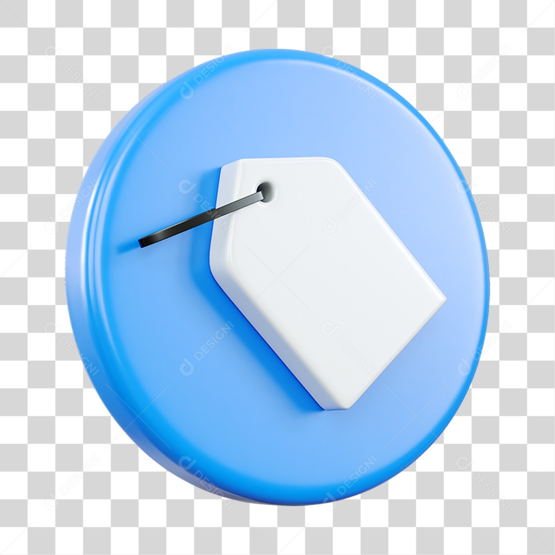 Ícone de Etiqueta Elemento 3D Azul e Branco para Composição PNG Transparente