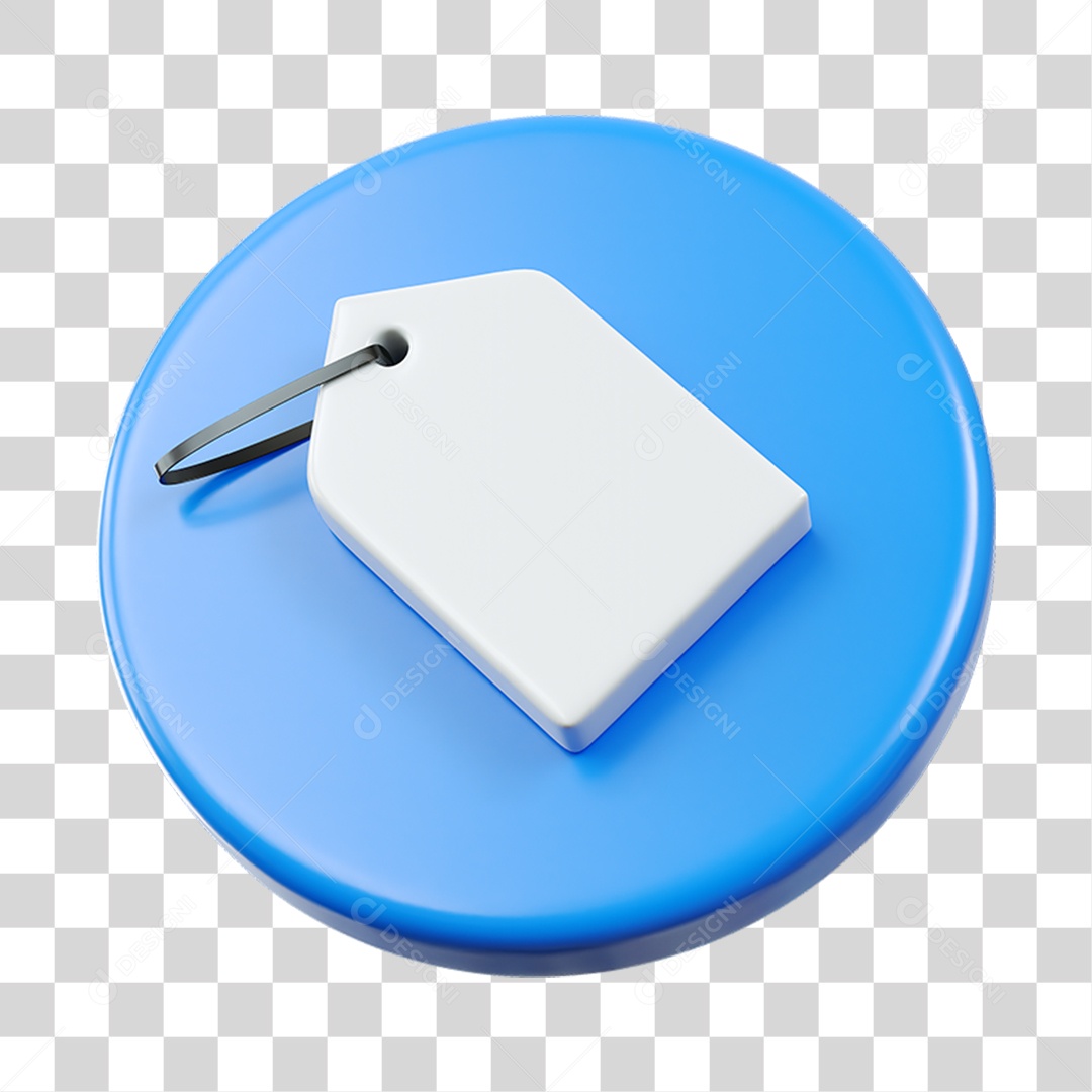 Ícone de Etiqueta Elemento 3D Azul e Branco para Composição PNG Transparente