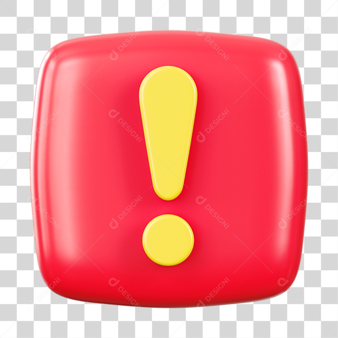 Botão Símbolo de Ponto de Exclamação Elemento 3D para Composição PNG Transparente
