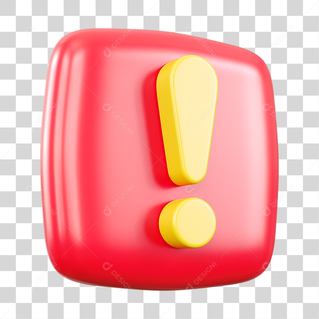 Botão Símbolo de Ponto de Exclamação Elemento 3D para Composição PNG Transparente