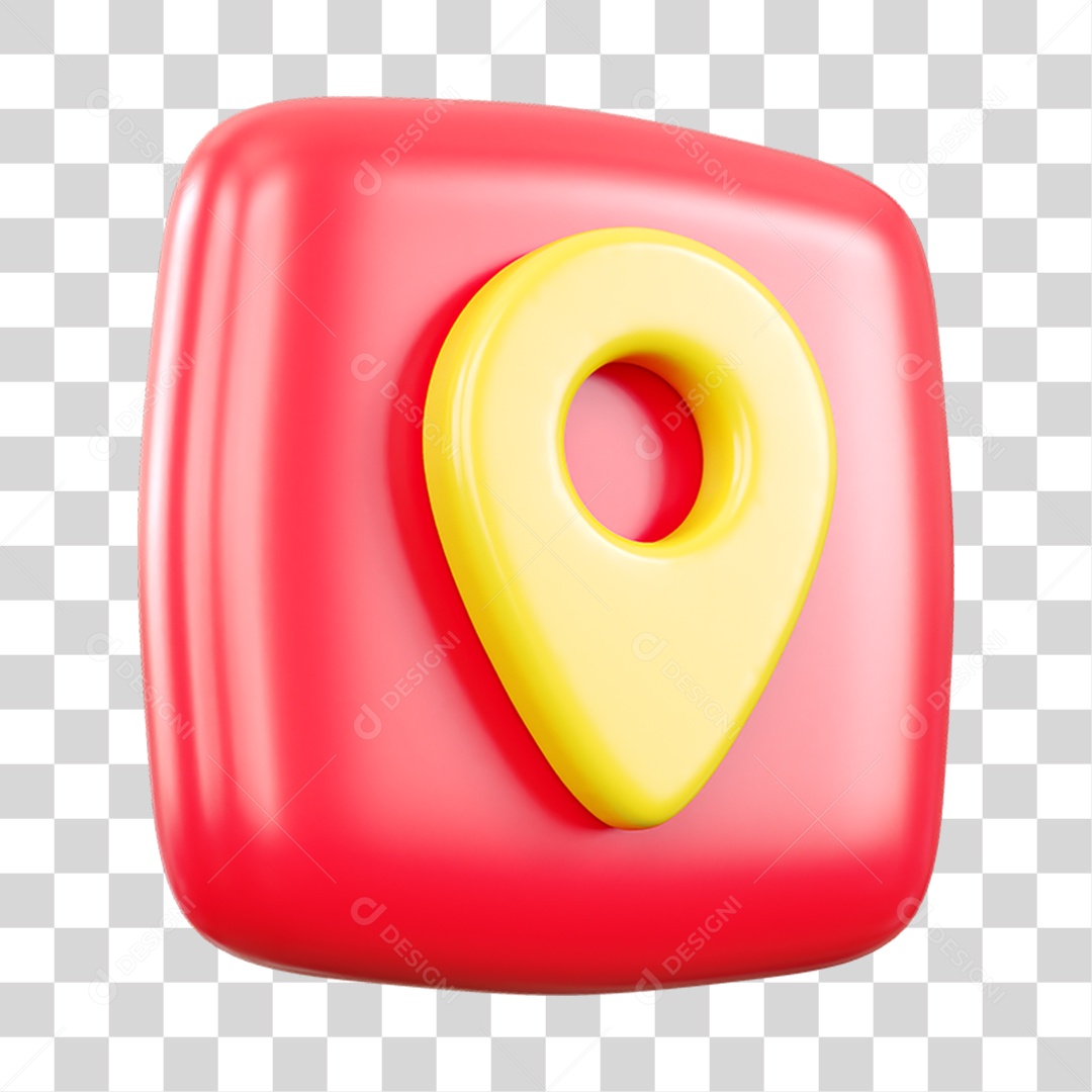 Botão Pin de Localização Elemento 3D Vermelho e Amarelo para Composição PNG Transparente