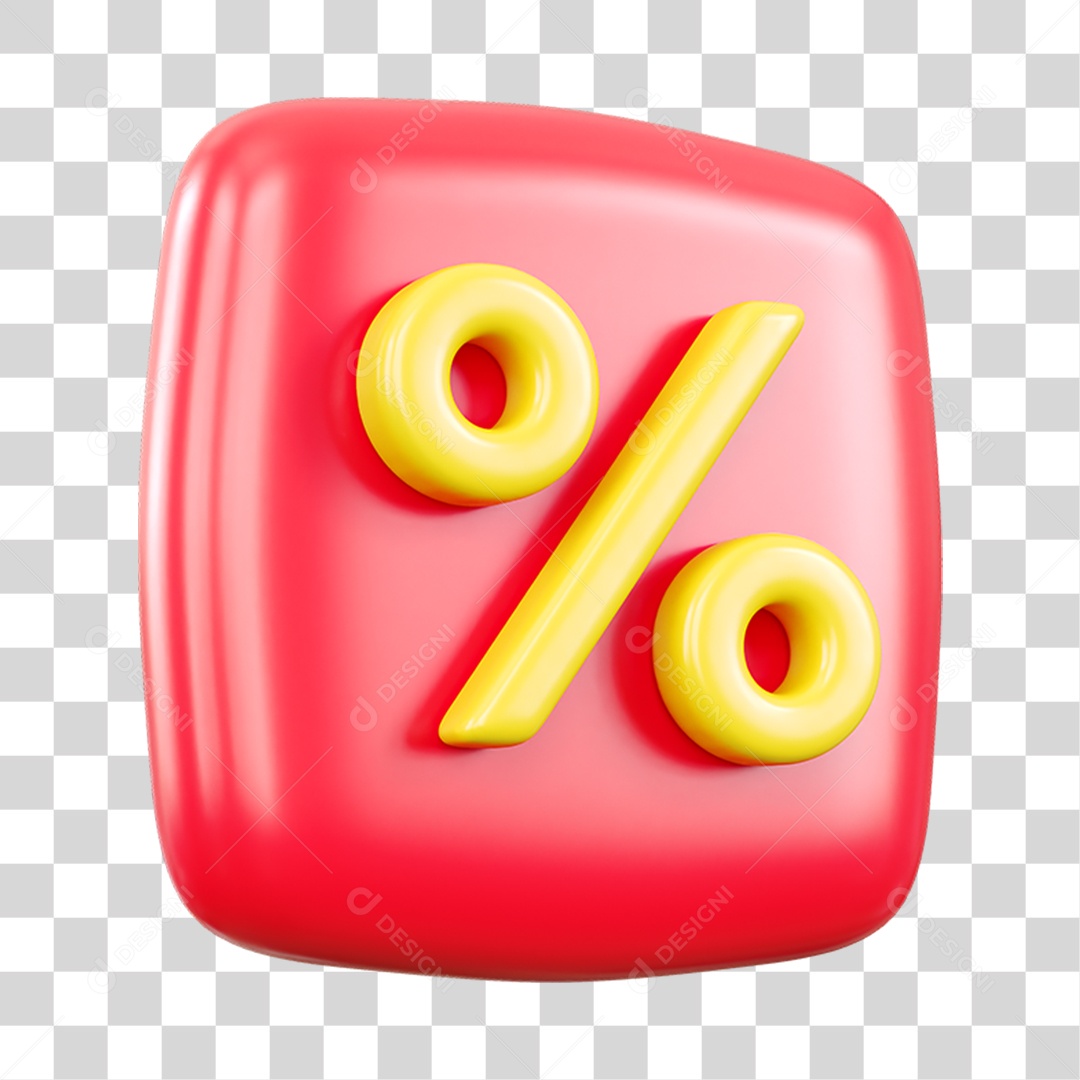 Botão de Desconto Elemento 3D Vermelho e Amarelo para Composição PNG Transparente