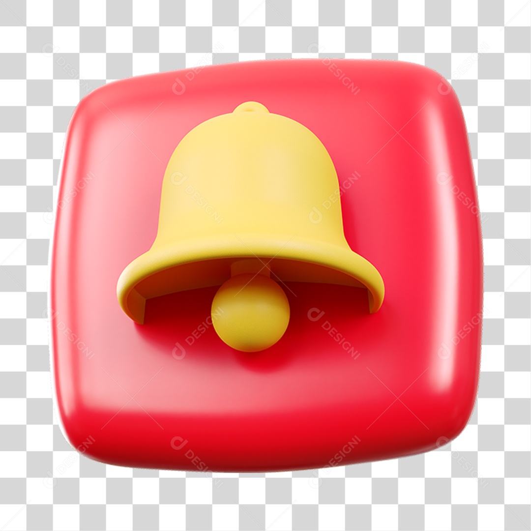 Botão de Sino Vermelho e Amarelo Elemento 3D para Composição PNG Transparente