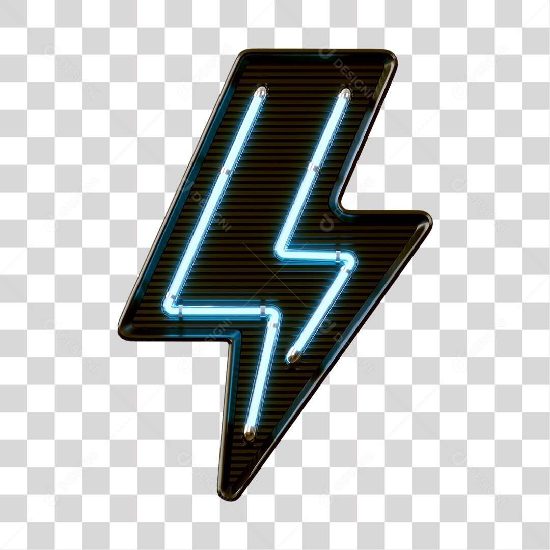 Raio Flash com Luz Neon Azul Elemento 3D para Composição PNG Transparente