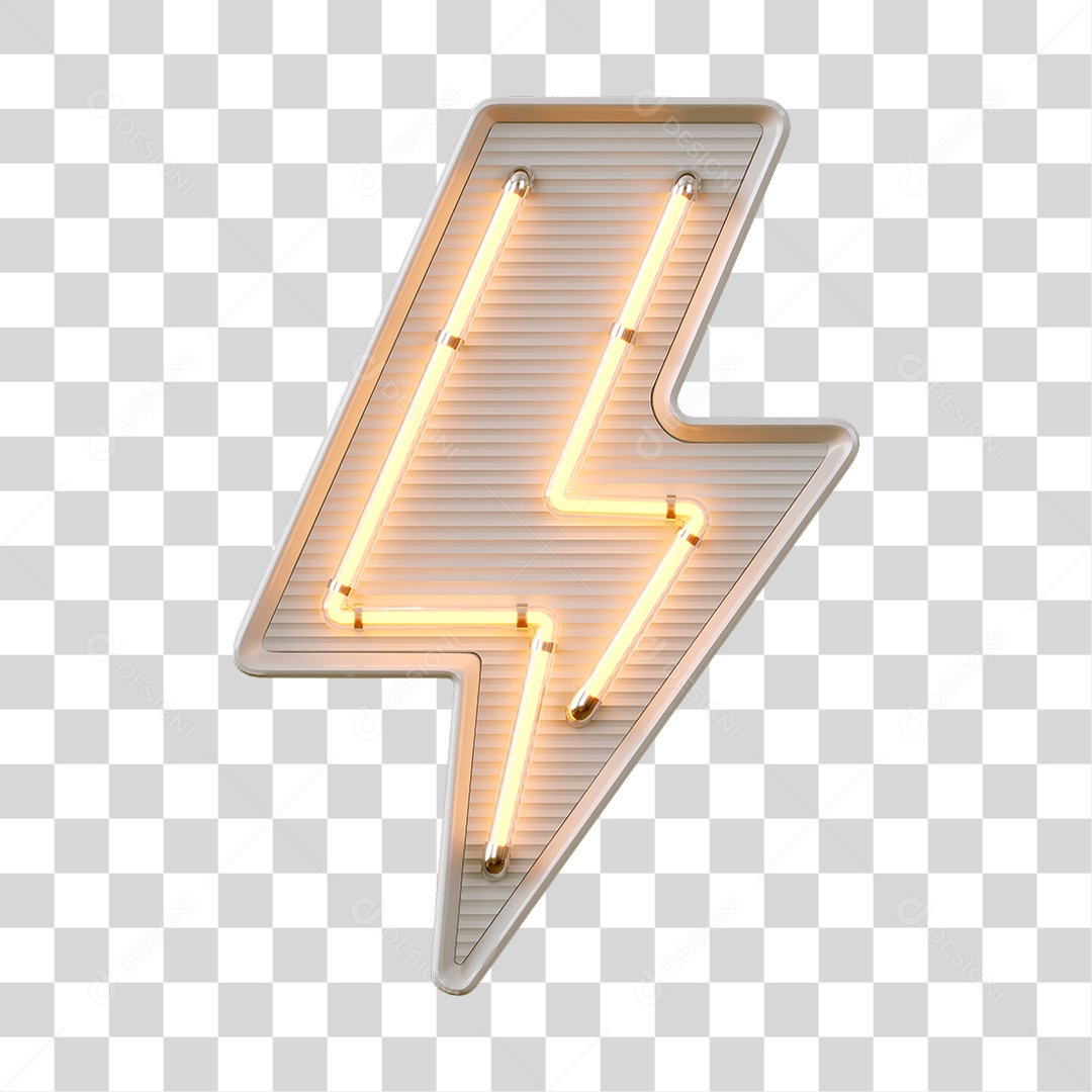 Raio Flash Cinza com Luz Neon Amarela Elemento 3D para Composição PNG Transparente