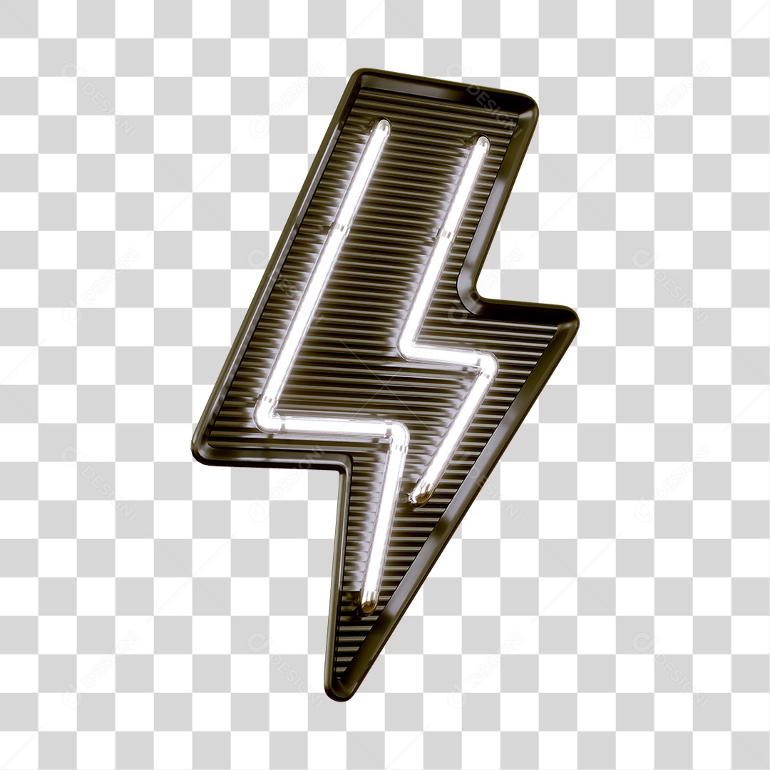 Raio Flash com Luz Neon Branca Elemento 3D para Composição PNG Transparente