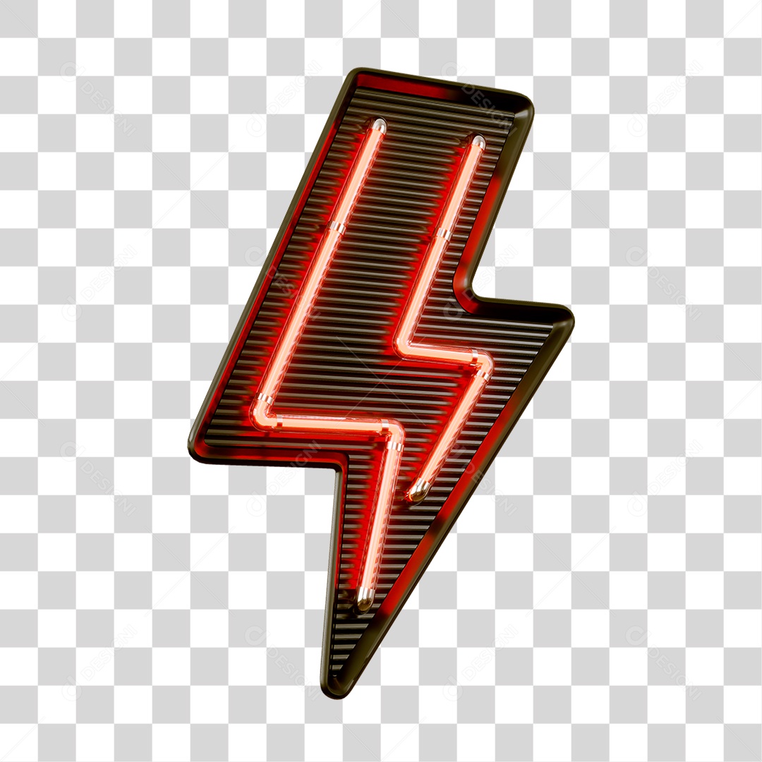 Raio Flash com Luz Neon Vermelha Elemento 3D para Composição PNG Transparente