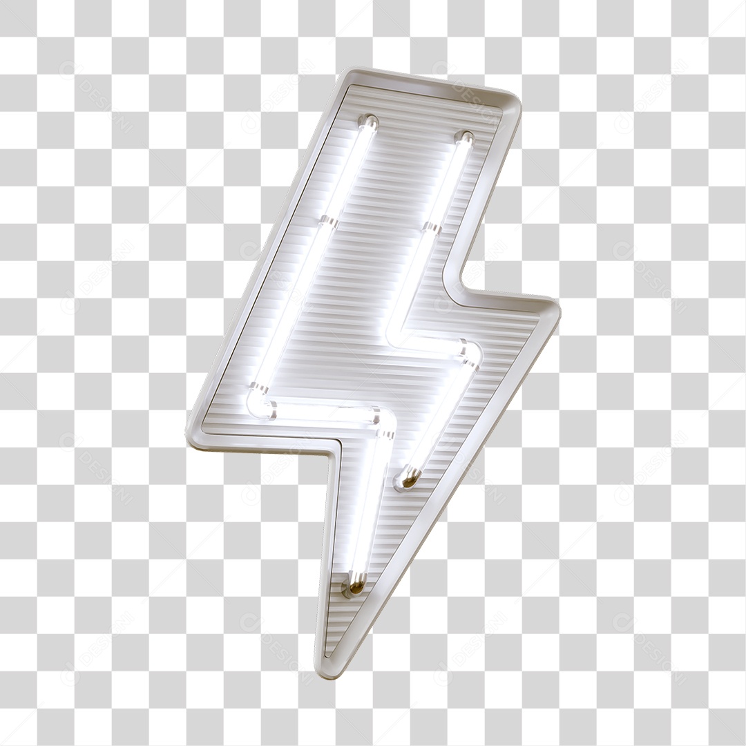 Raio Flash Cinza com Luz Neon Branca Elemento 3D para Composição PNG Transparente