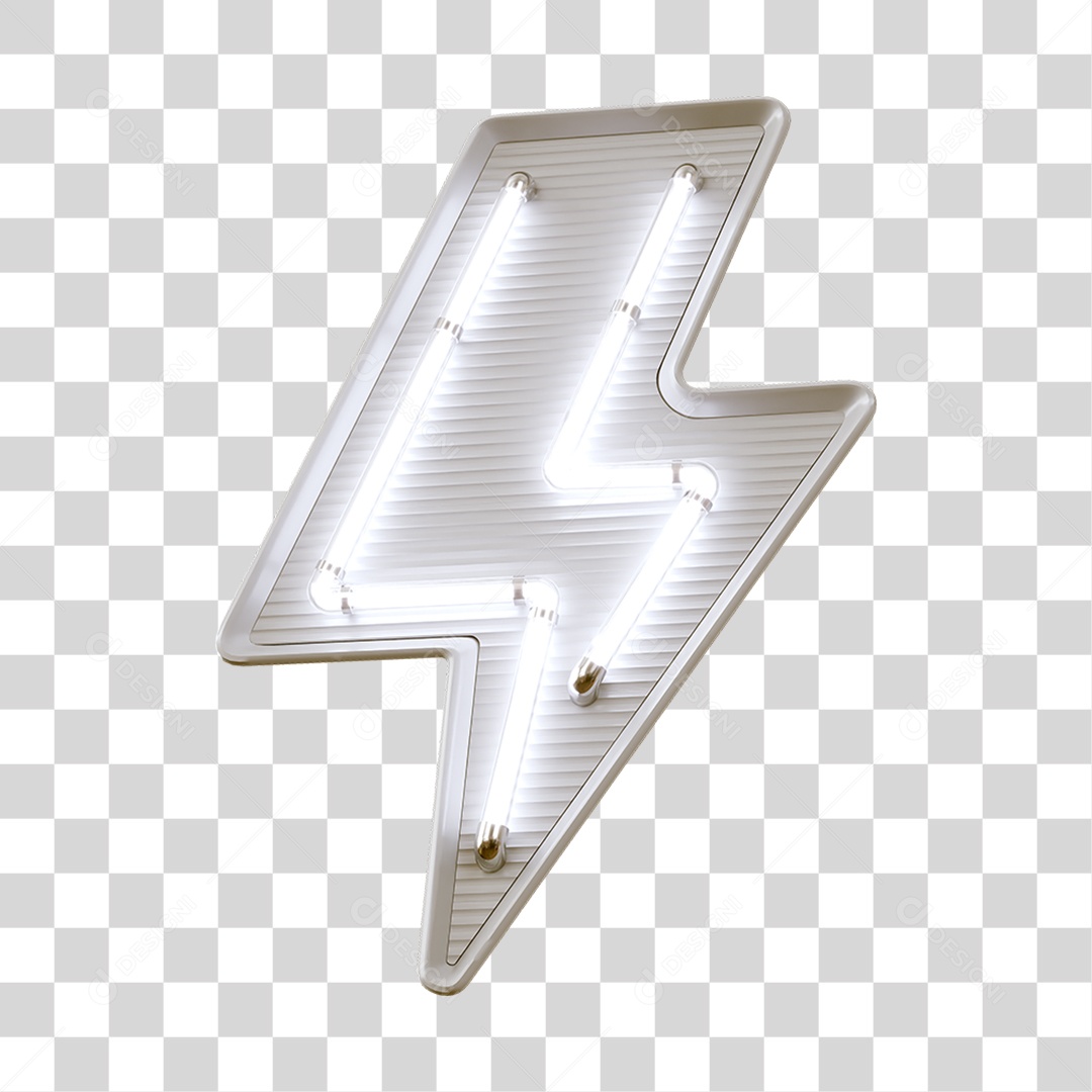 Raio Flash com Luz Neon Branca Elemento 3D para Composição PNG Transparente
