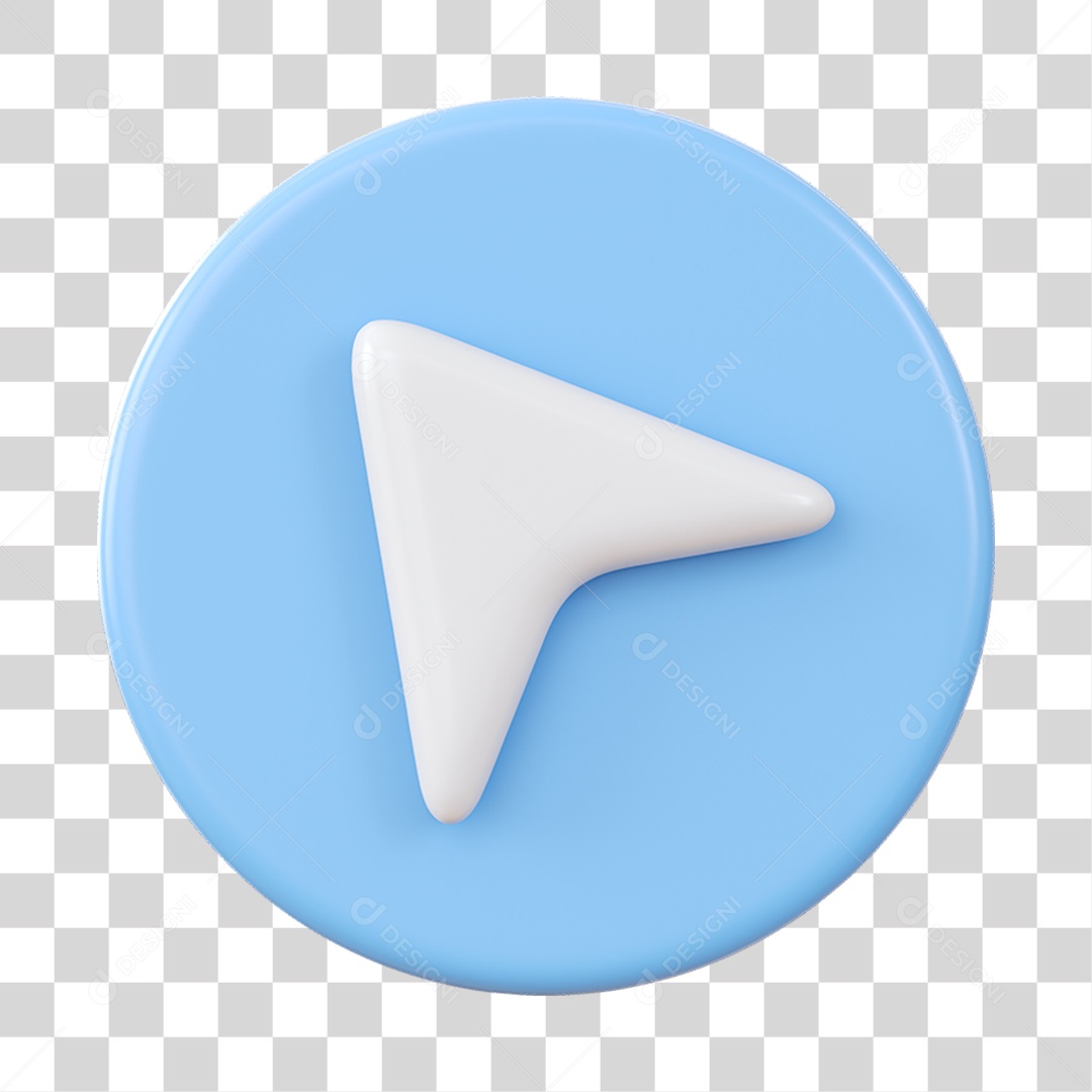 Ícone Seta Esquerda Elemento 3D Azul Claro e Branco para Composição PNG Transparente