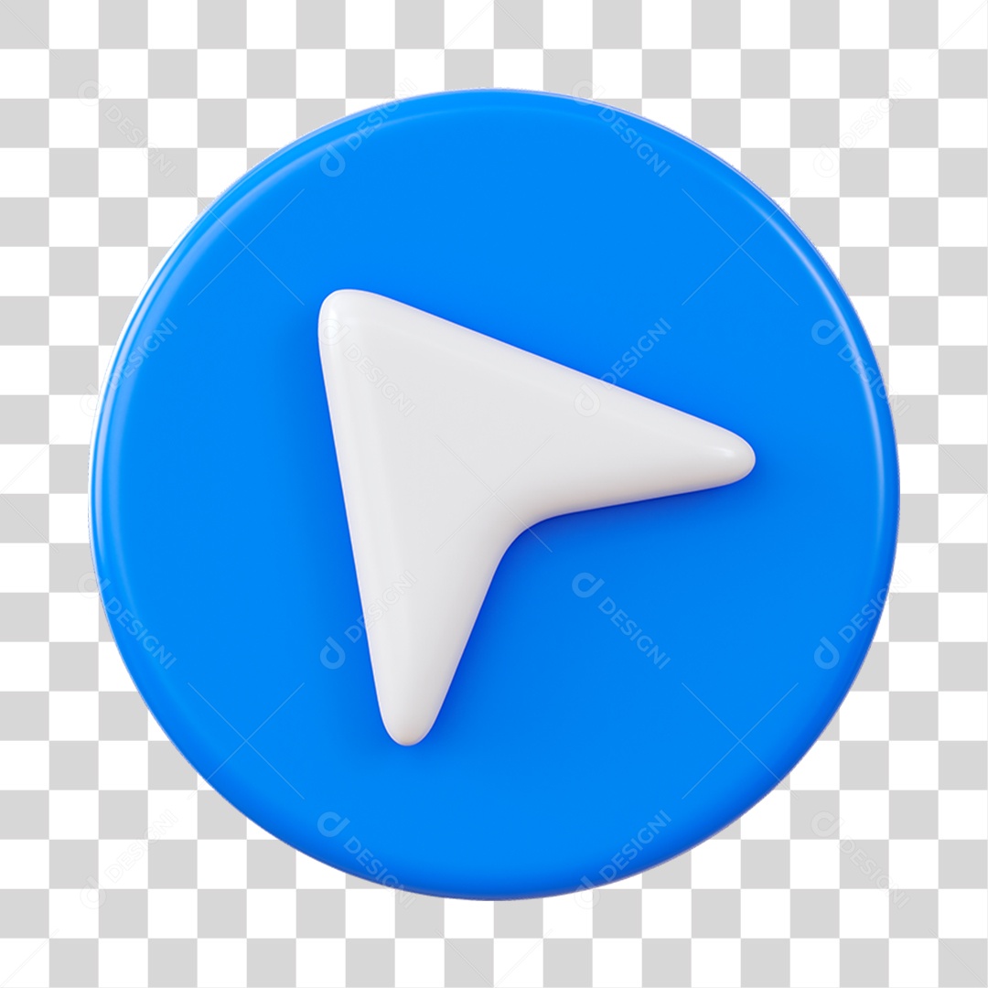 Ícone Seta Esquerda Elemento 3D Azul e Branco para Composição PNG Transparente