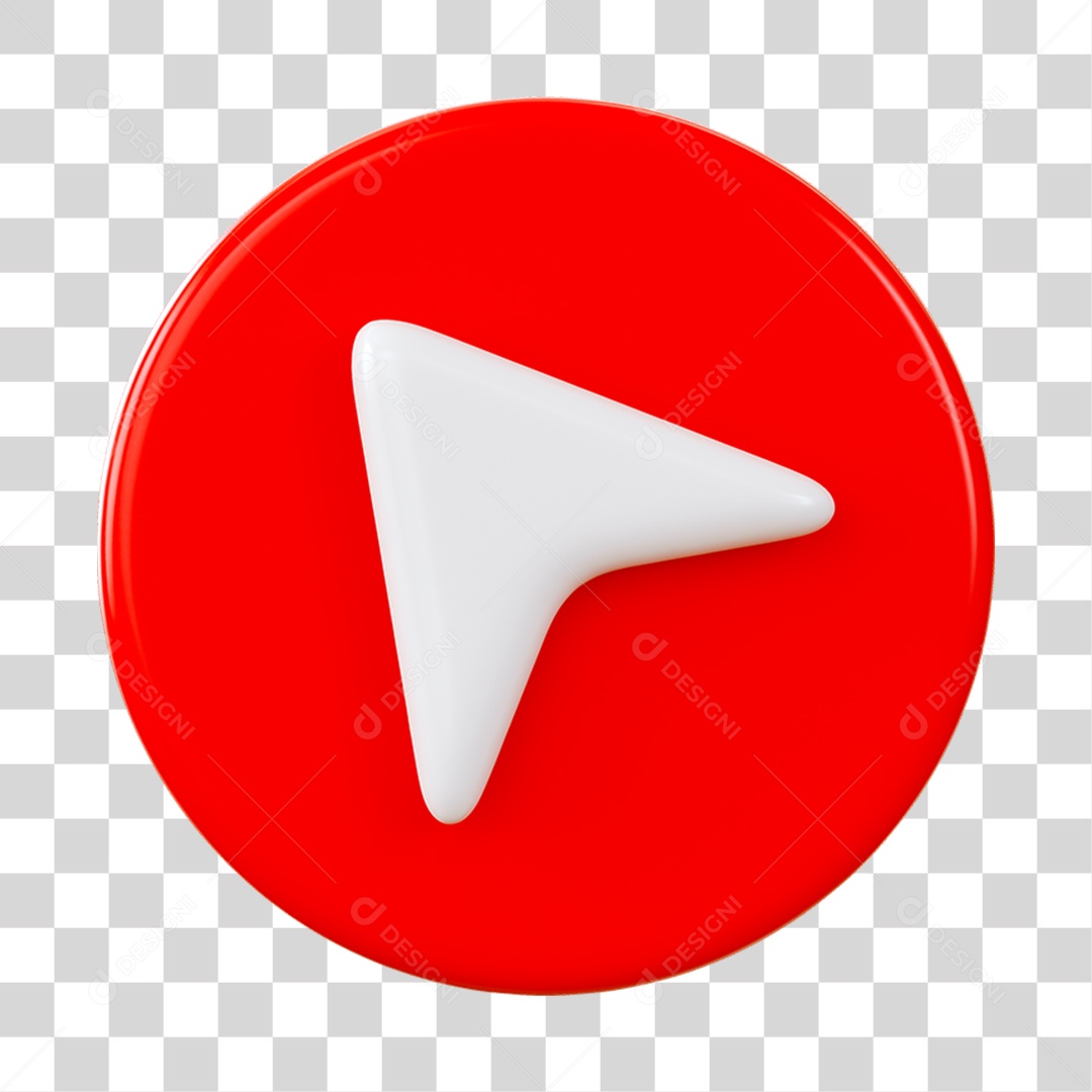 Ícone Seta Esquerda Elemento 3D Vermelho e Branco para Composição PNG Transparente