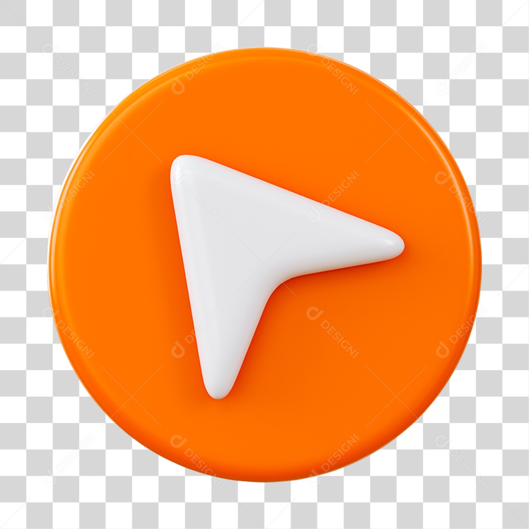 Ícone Seta Esquerda Elemento 3D Laranja e Branco para Composição PNG Transparente