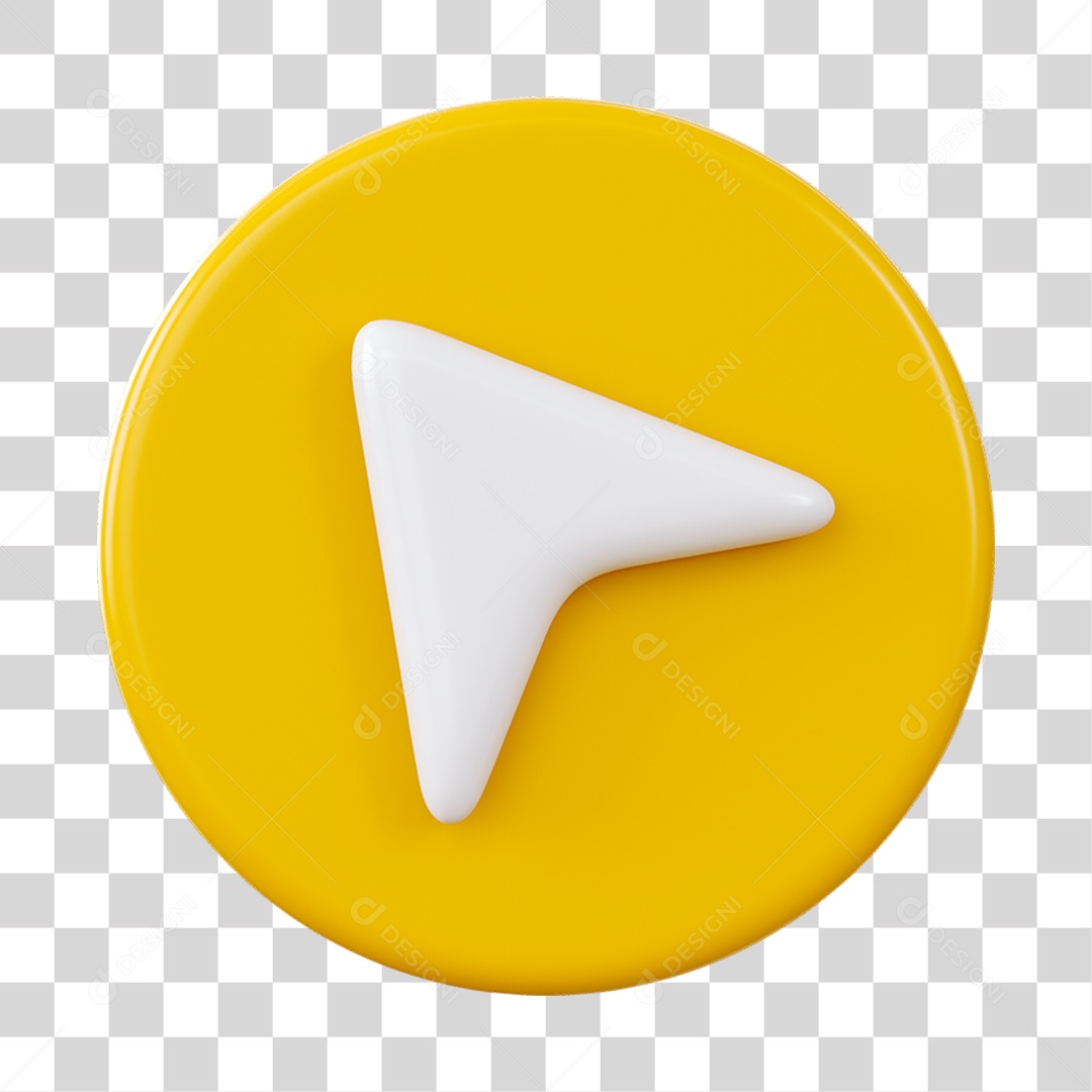 Ícone Seta Esquerda Elemento 3D Amarelo e Branco para Composição PNG Transparente