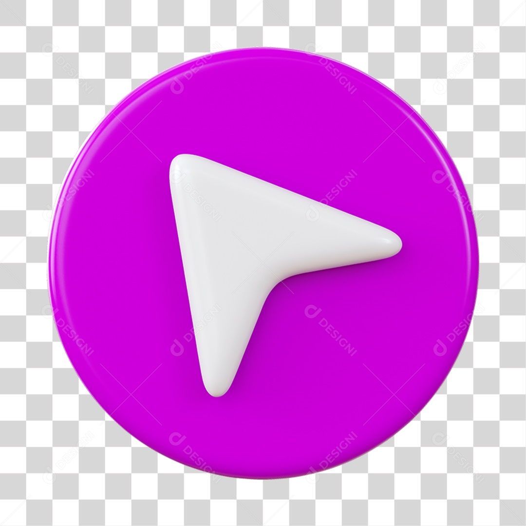 Ícone Seta Esquerda Elemento 3D Rosa e Branco para Composição PNG Transparente